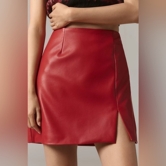 Anthropologie Maeve Womens Faux Leather A-Line  mini skirt size 12 green - Picture 3 of 14